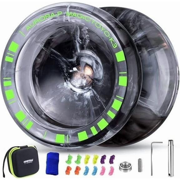 MAGICYOYO K3 Aurora-p Yoyo for Kids, Responsive Yoyo for Beginner, Professional Trick Yoyos with 12 Yo yo Stings(Black/White)