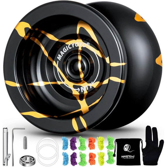 Magicyoyo Professional Unresponsive Yoyo N11 Alloy Aluminum Yoyo Ball (Black With Golden) With Bag, Glove And 5 Strings