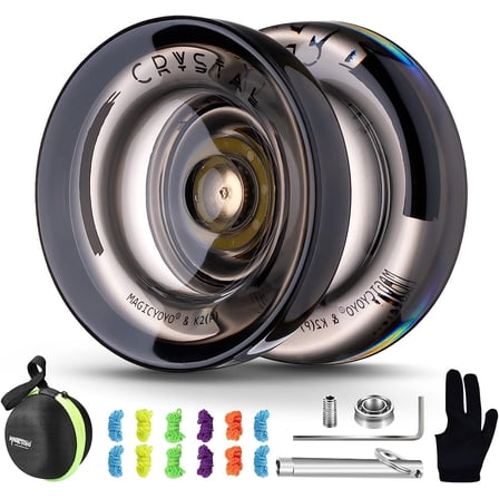 MAGICYOYO Professional Responsive Yoyo K2 Crystal Black, Durable Plastic Yo-Yo with 12 Yoyo Strings