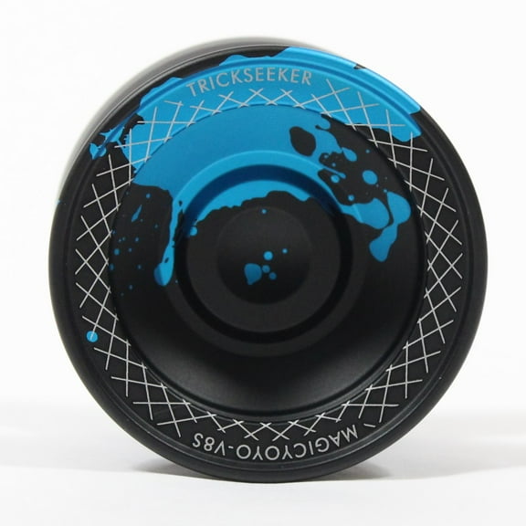 MAGICYOYO V8S Trickseeker Yo-Yo - Aluminum Responsive / Unresponsive Fingerspin YoYo (Black and Blue Acidwash)