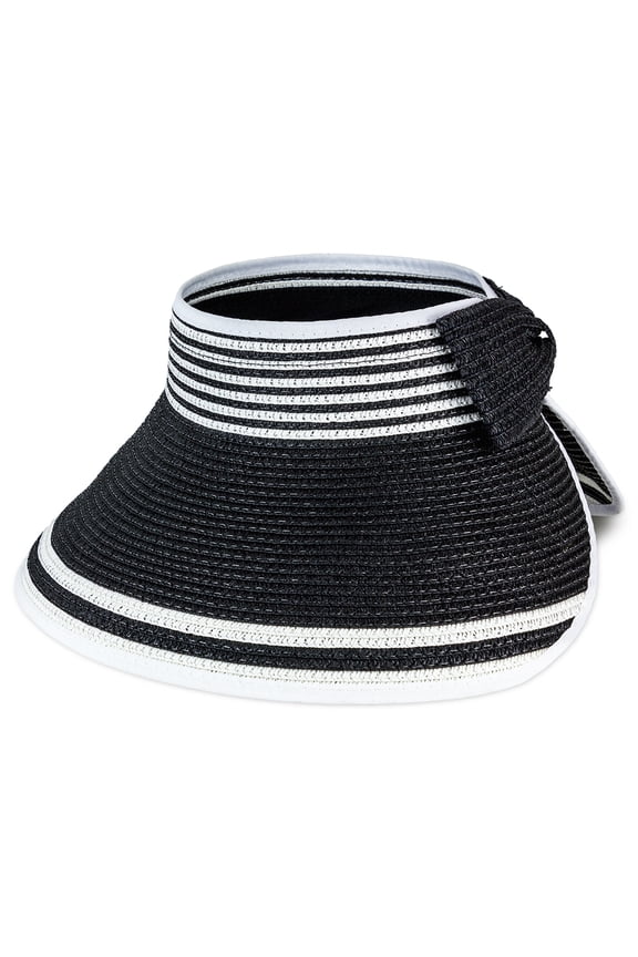 WOMEN'S PAPER STRAW ROLL UP SUN VISOR WITH VELCRO BOW