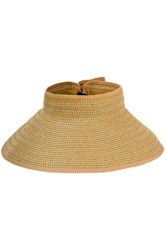 WOMEN'S STRIPED PAPER STRAW ROLL UP SUN VISOR WITH VELCRO