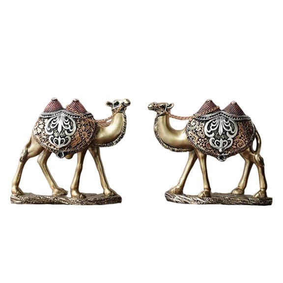 MAGIDEAL 2 Pieces Camel Statue Crafts Animal Sculpture for Fireplace Office Farmhouse Gold