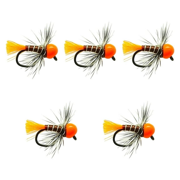 MAGIDEAL 5 Pieces Tungsten Jig Head Fly Fly Underwater Lifelike with Feather Orange