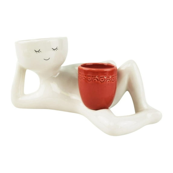 MAGIDEAL Side Lying Figure Planter Creative Flowerpot Housewarming Gift Double Flower Pot With Red Planter