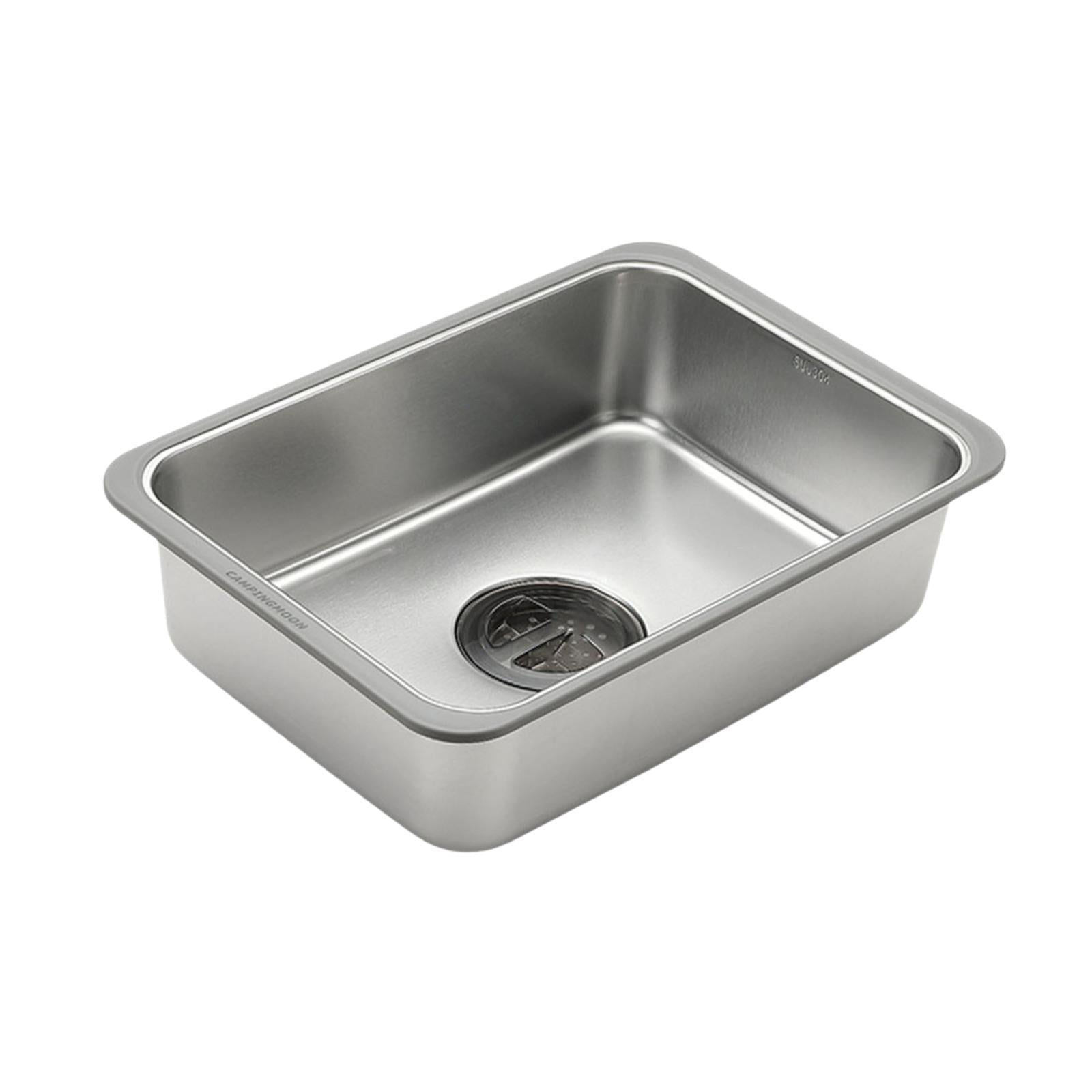 MAGIDEAL Stainless Steel Camping Bar Sink Single Bowl Wash Hands Sink Washing Sink Camping Table Sink Basin for Yard RV Garage Camping