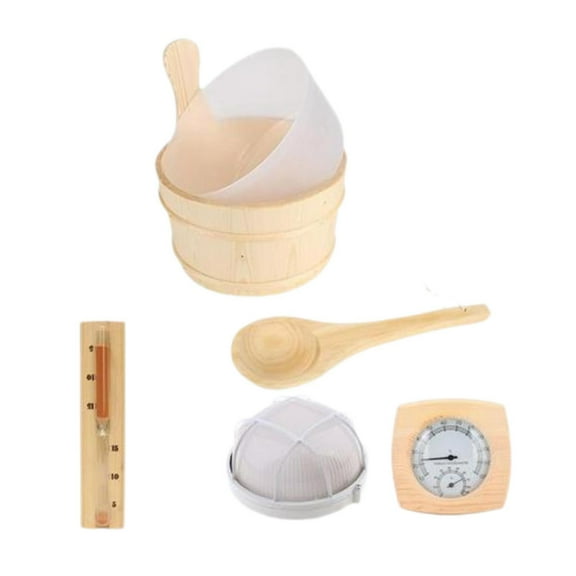 MAGIDEAL Wooden Sauna Bucket and Ladle Set Temperature Humidity Meter SPA Accessories