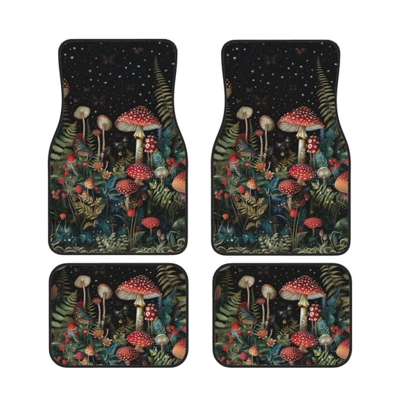 MAGIFUN Car Floor Mats Mushroom Print Car Rugs Retro Hippie Mushroom Floral Leaves Floor Mats Auto Carpet for Cars, Vehicle Interior Accessories Anti Slip Car Floor Mat Sets, Green