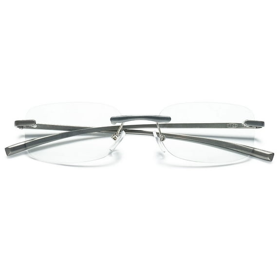 MAGIMODAC Anti Blue Light Reading Glasses Metal Rimless Blue Light Blocking Clear Ultralight Eyeglasses Eyewear Readers with Prescription (Gray, +1.0)