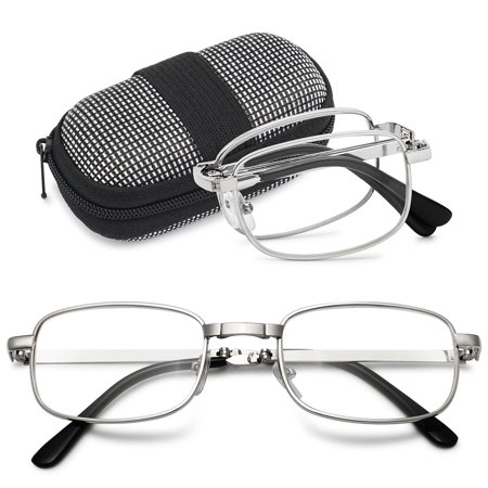 MAGIMODAC Compact Metal Reading Glasses Men Women Folding Mini Reader Small Case (1 Pcs Foldable Readers, +3.25)