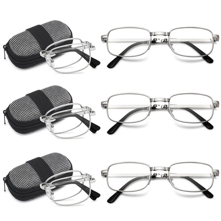MAGIMODAC Compact Metal Reading Glasses Men Women Folding Mini Reader Small Case (3 Pcs Foldable Readers, +5.0)