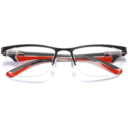 MAGIMODAC Metal Readers Rectangle Half Frame Classic Clear Spring Hinges Reading Glasses for Men Women
