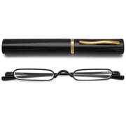 MAGIMODAC Pocket Reading Glasses Compact Men Women Metal Eyeglasses Eyewear With Case (Black, +4.0)