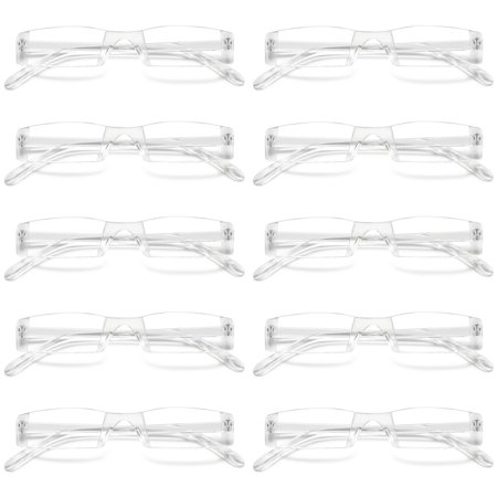 MAGIMODAC Transparent Rimless Reading Glasses Men Women Stylish Narrow Readers (10 Pcs Reading glasses, +4.0)