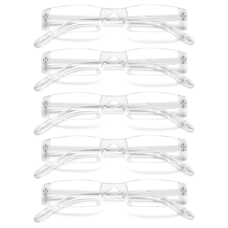 MAGIMODAC Transparent Rimless Reading Glasses Men Women Stylish Narrow Readers (5 Pcs Reading glasses, +2.5)