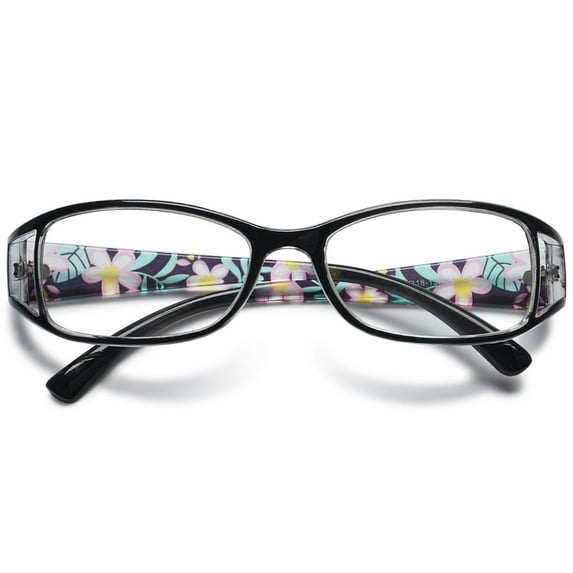 MAGIMODAC Women Reading Glasses Cateye Floral Fashion Plastic Eyeglasses Eyewear Readers (1 Pcs Black Reading Glasses, +4.0)