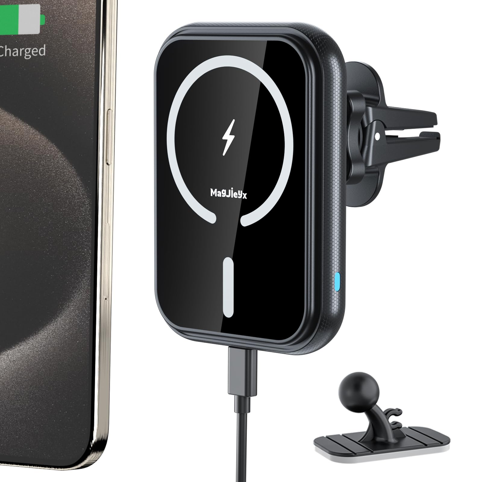 Support Téléphone Voiture MagSafe 15W Avec Charge Rapide QC3.0 38W - Compatible IPhone 16/15/14/13/12 Et Autres Smartphones - Fixation Magnétique Forte Et Bras Réglable - 4
