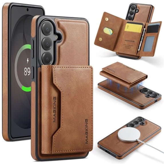 MAGKING Case For Samsung Galaxy A57 5G, RFID Blocking, PU Leather,Compatible With MagSafe Detachable 2 In 1 Wallet With Multi-Card Slots,Magnetic Protective Cover,Brown,For Galaxy A57 (5G)