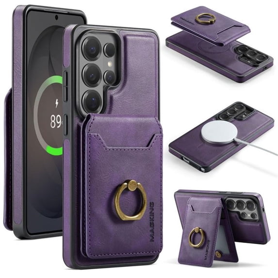 MAGKING Case For Samsung Galaxy S26 Ultra 5G, RFID Blocking, PU Leather,Compatible With MagSafe Detachable 2 In 1 Wallet With Card Slots,Metal Ring Kickstand Magnetic Protective Cover,Purple