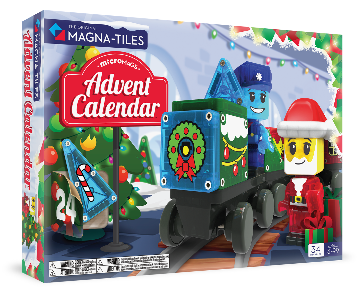MAGNA-TILES microMAGS Advent Calendar 34-Piece Magnetic Construction Set, The Original Magnetic Building Brand