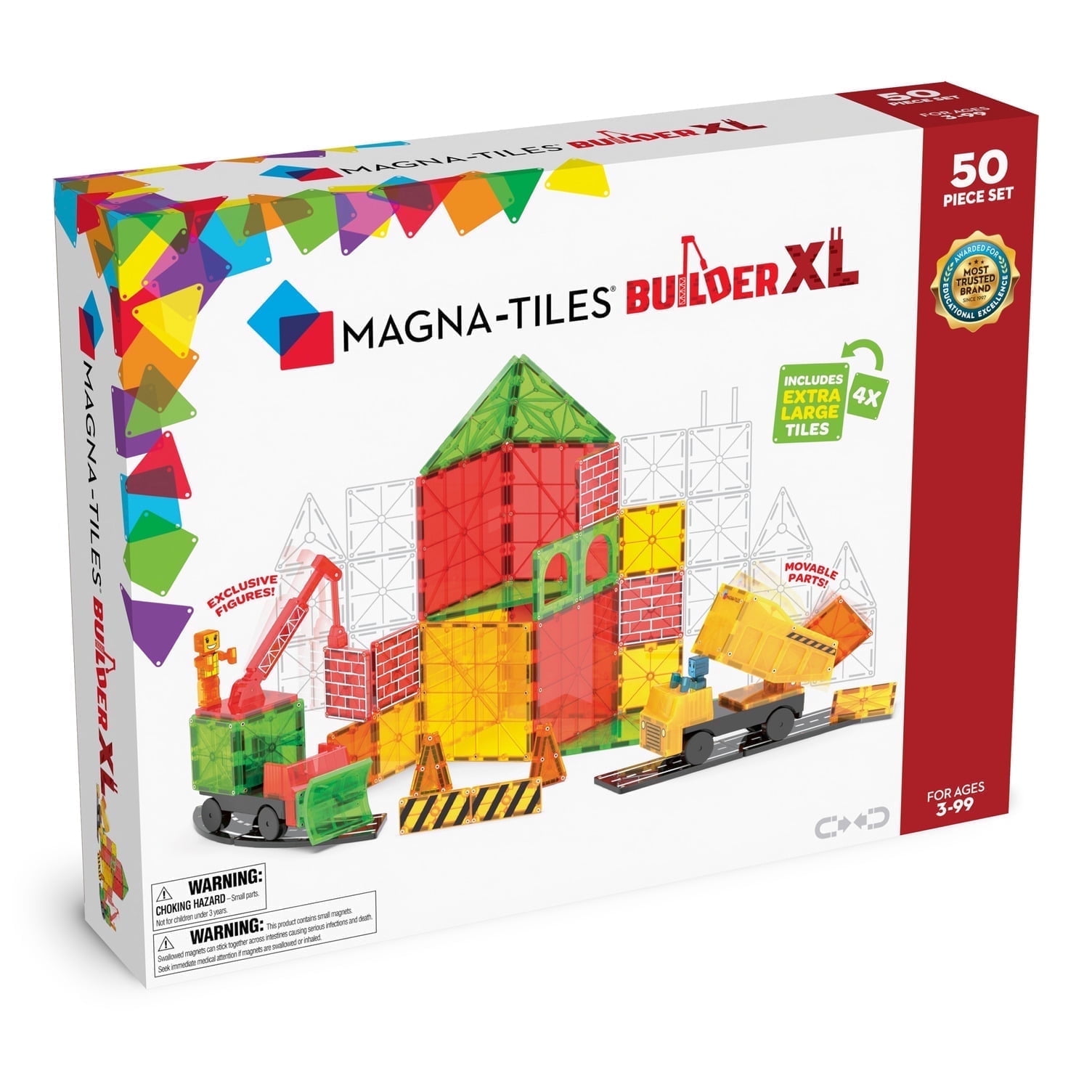 MAGNA-TILES Builder XL 50-Piece Colorful Magnetic Construction Set