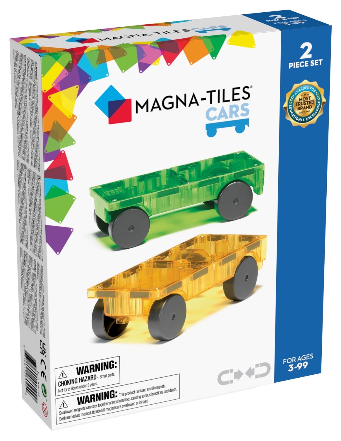 MAGNA-TILES Cars Expansion Set, 3D Magnetic Building Tiles, 2 Piece Pack
