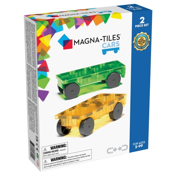 MAGNA-TILES Cars Expansion Set, 3D Magnetic Building Tiles, 2 Piece Pack