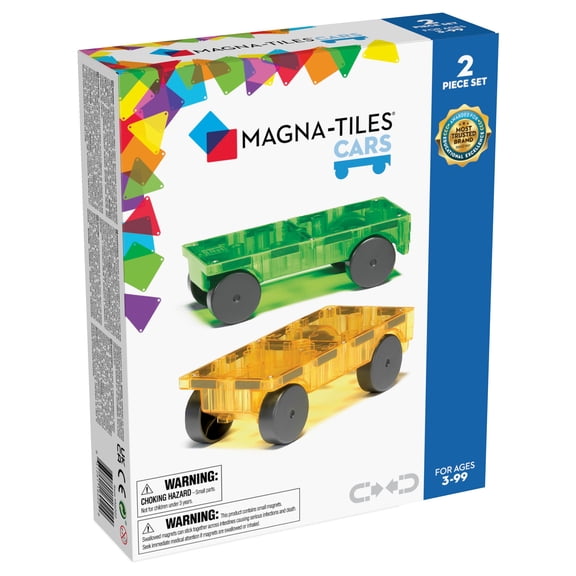 MAGNA-TILES Cars Expansion Set, 3D Magnetic Building Tiles, 2 Piece Pack