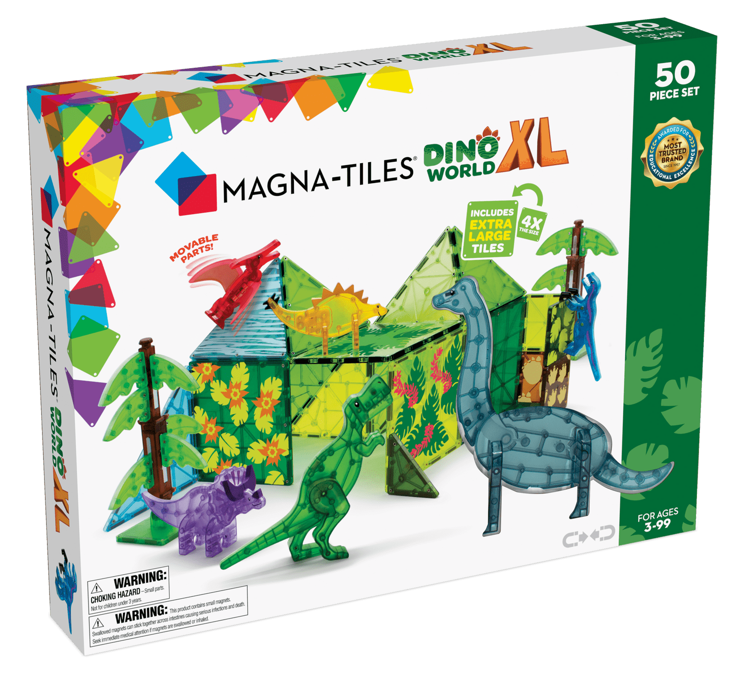 MAGNA-TILES Dino World XL 50-Piece Magnetic Construction Set, The ORIGINAL Magnetic Building Brand