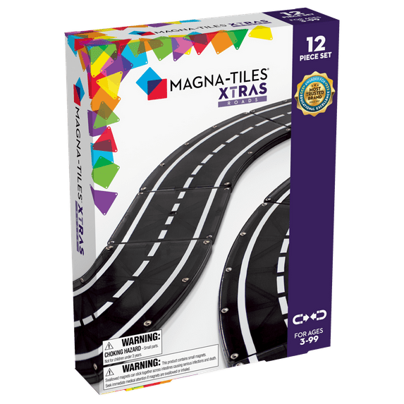 MAGNA-TILES XTRAS: Roads 12-Piece Magnetic Construction Set, The ORIGINAL Magnetic Building Brand 3+