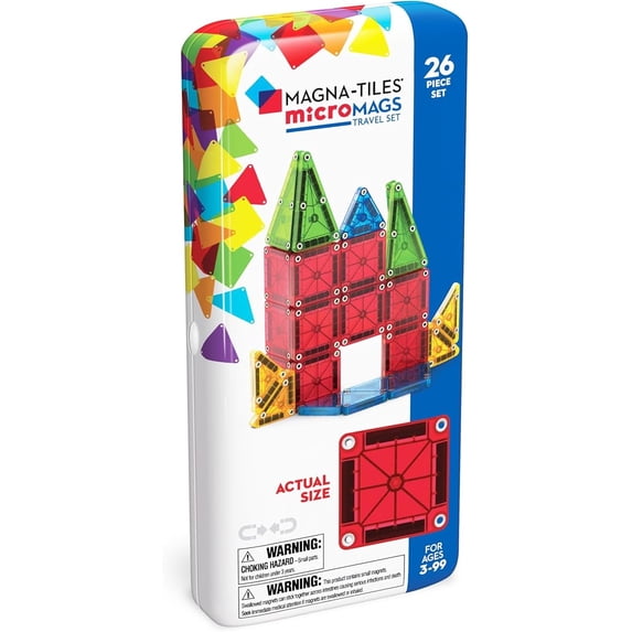 MAGNA-TILES microMAGS 26-Piece Travel Magnetic Construction Set – Bold Colors, The Original Magnetic Building Brand_x000D_
 Exclusive