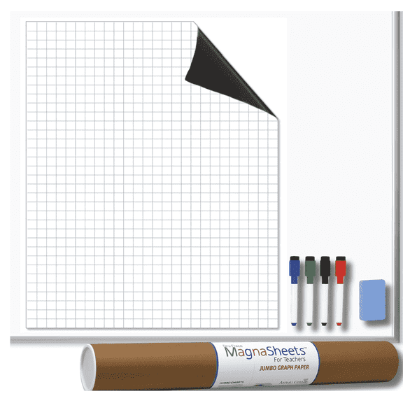MAGNASHEETS Jumbo Magnetic Dry Erase Graph Paper for Teachers Classrooms 28x22 | Complete Erase! No Staining!! | Storage Tube | Must Haves Supplies