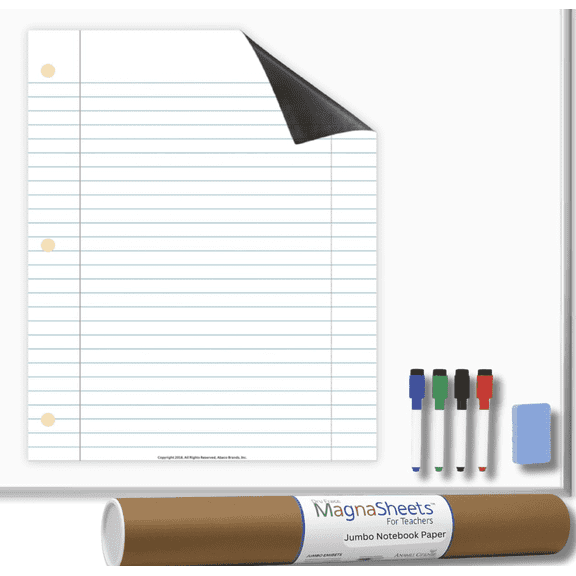 MAGNASHEETS Jumbo Magnetic Dry Erase Notebook Paper for Teachers Classrooms 22x28 Inches