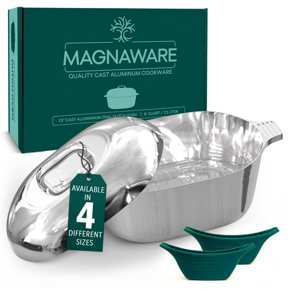 MAGNAWARE 8qt Lightweight Cast Aluminum Oval Dutch Oven, Silver