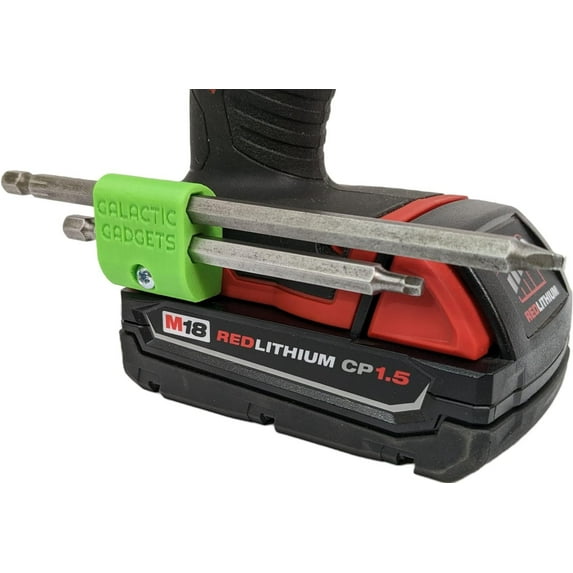 MAGNETIC Bit Holder for Milwaukee M18 Drill - Side Mounted - Strong Magnets - Low Profile Design - Galactic Gadgets Green