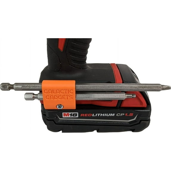 MAGNETIC Bit Holder for Milwaukee M18 Drill - Side Mounted - Strong Magnets - Low Profile Design - Galactic Gadgets Orange