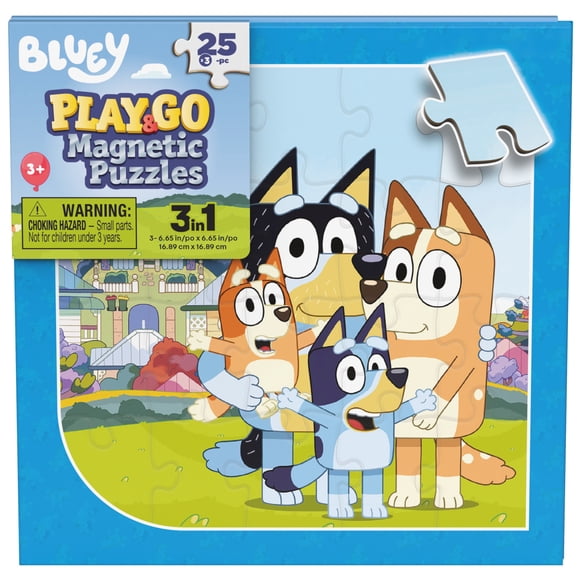 Spin Master Games, Bluey Play & Go 3-in-1 Magnetic Puzzles, 25 Pieces, for Ages 3 and up