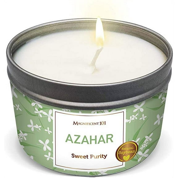Magnificent 101 Long Lasting Flower Tin Candles with AZAHAR Orange Blossom Scented | 6 Oz - 35 Hour Burn | Made of Natural Soy Wax for Manifestation, Purification & House Energy Cleansing