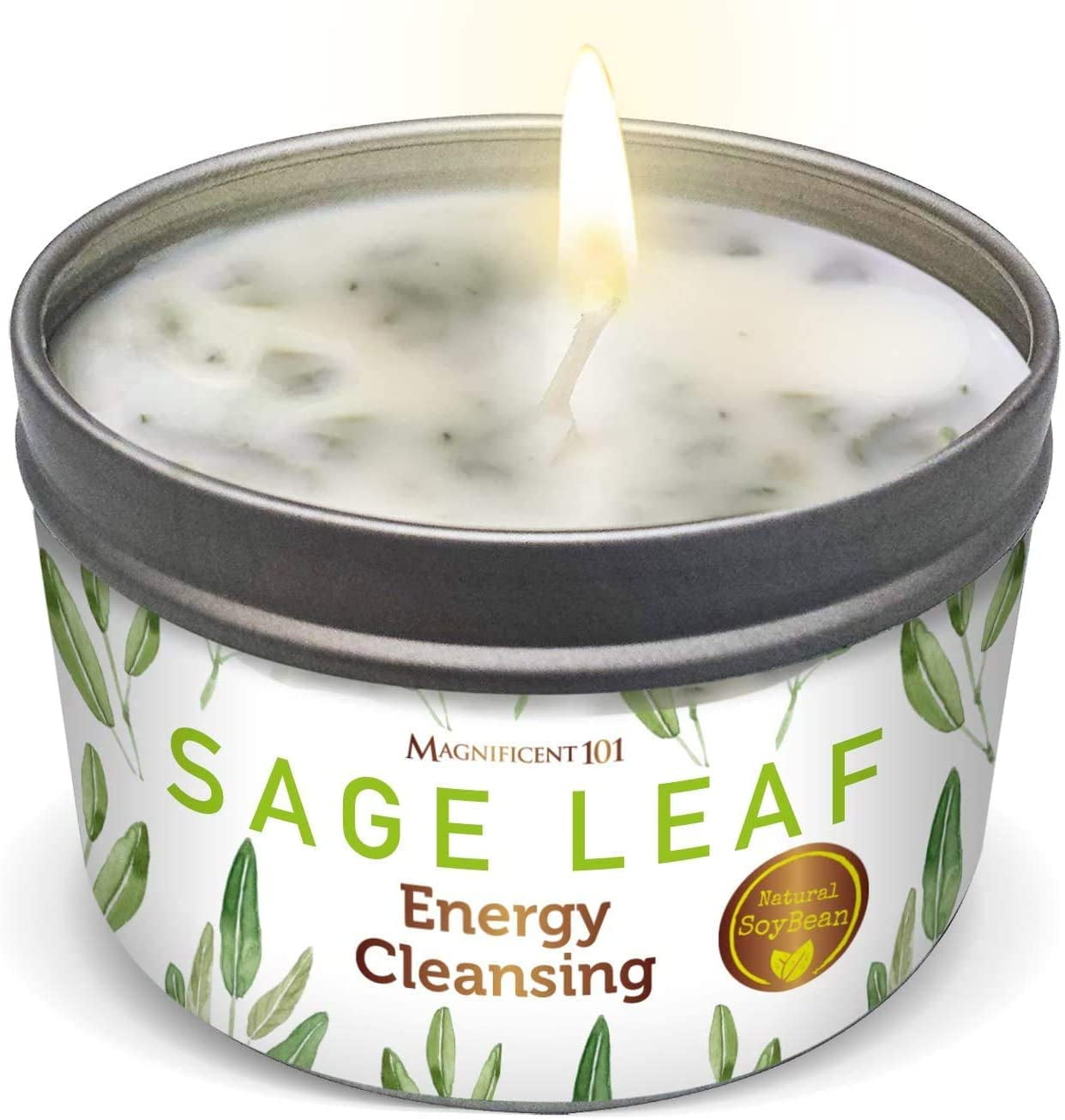 White Sage Leaf Energy Cleansing Soy Candle in Tin Holder