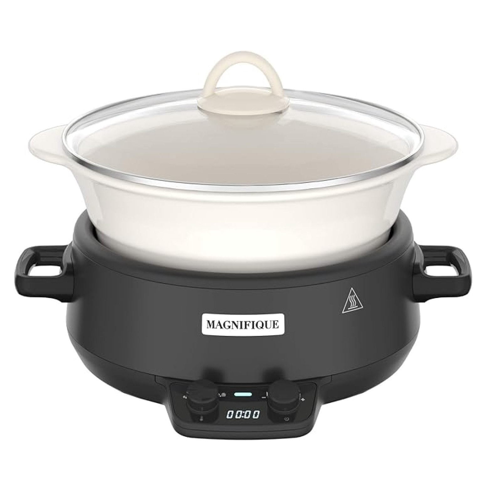 MAGNIFIQUE 5 Quart Programmable Slow Cooker with Auto Warm Setting, Glazed Ceramic Liner, Kitchen Small Appliance for Family Dinners, Black