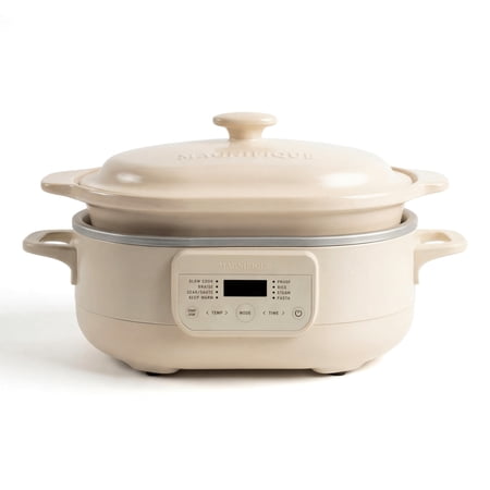 MAGNIFIQUE Claypot Oven Multi-Cooker with Wooden Spatula, Digital Slow Cooker, Braise, Sear, Pasta for Home Cooking