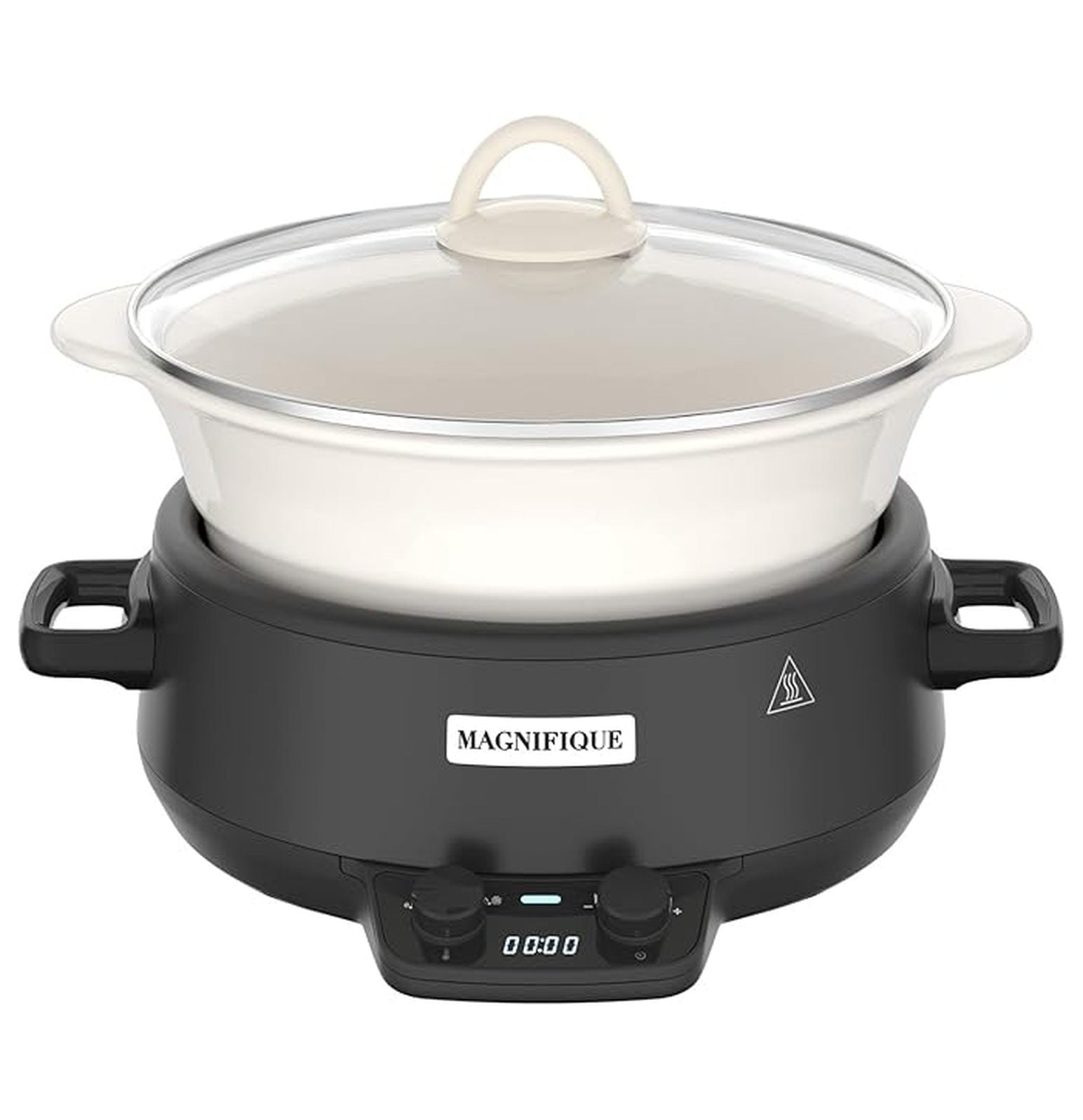 MAGNIFIQUE 5 Quart Programmable Slow Cooker with Auto Warm Setting, Glazed Ceramic Liner, Kitchen Small Appliance for Family Dinners, Black
