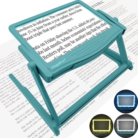 MAGNIPROS 5X Large LED Full Page Magnifying Glass with Collapsible Hands-Free Stand & 3 Color Modes to Reduce Eye Strain, Ideal for Reading Small Prints, Crafting, Low Vision & Seniors