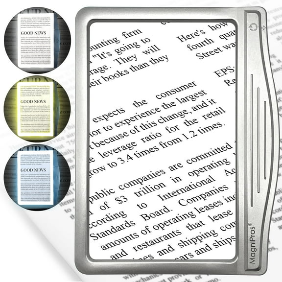 MAGNIPROS 5X Large LED Page Magnifier with Anti-Glare Lens & 3 Color Light Modes – Ideal for Reading Small Print, Books, Magazines & Newspapers