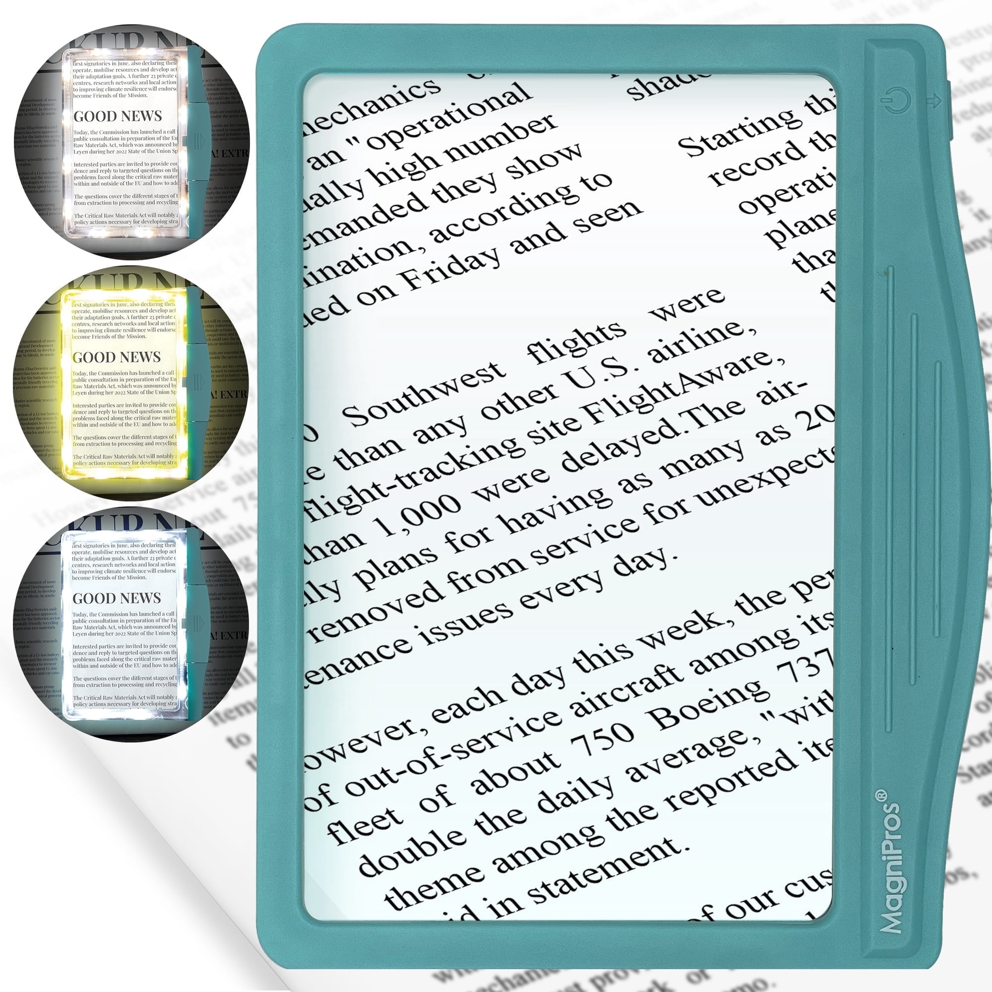 MAGNIPROS Patented 5X Large Ultra-Bright LED Page Magnifier with Anti ...