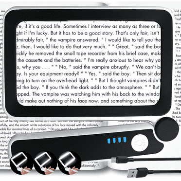 MAGNIPROS Rechargeable 4X Magnifying Glass with Light for Reading, Large Foldable LED Magnifier, Dimmable Handheld Rectangle Magnifier for Seniors, Small Print & Low Vision