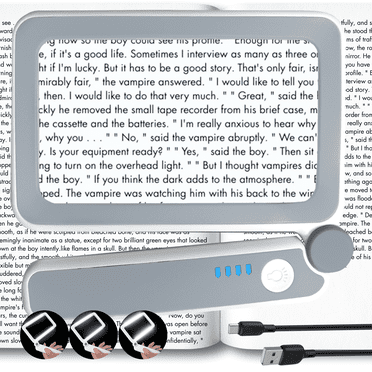 MAGNIPROS Rechargeable 4X Magnifying Glass with Light for Reading, Large Foldable LED Magnifier, Dimmable Handheld Rectangle Magnifier for Seniors, Small Print & Low Vision