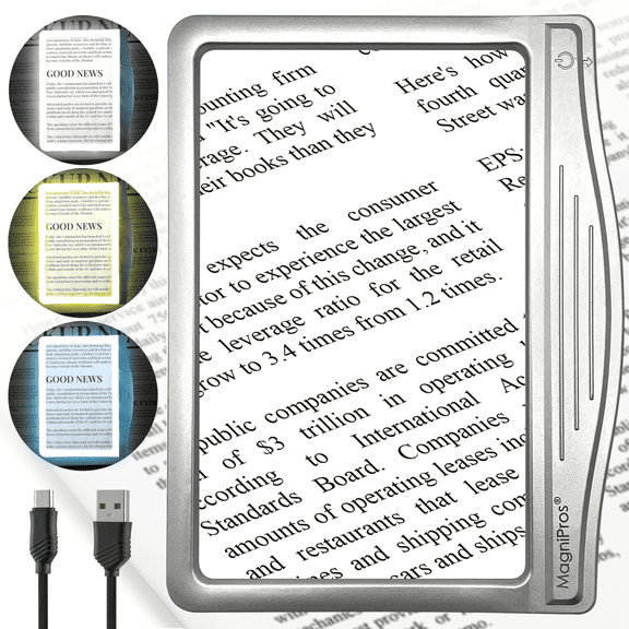 MAGNIPROS Rechargeable 5X Large Ultra Bright Page Magnifying Glass with 3 Color Light Modes & Anti-Glare Lens- Ideal for Reading Small Prints & Low Vision Seniors