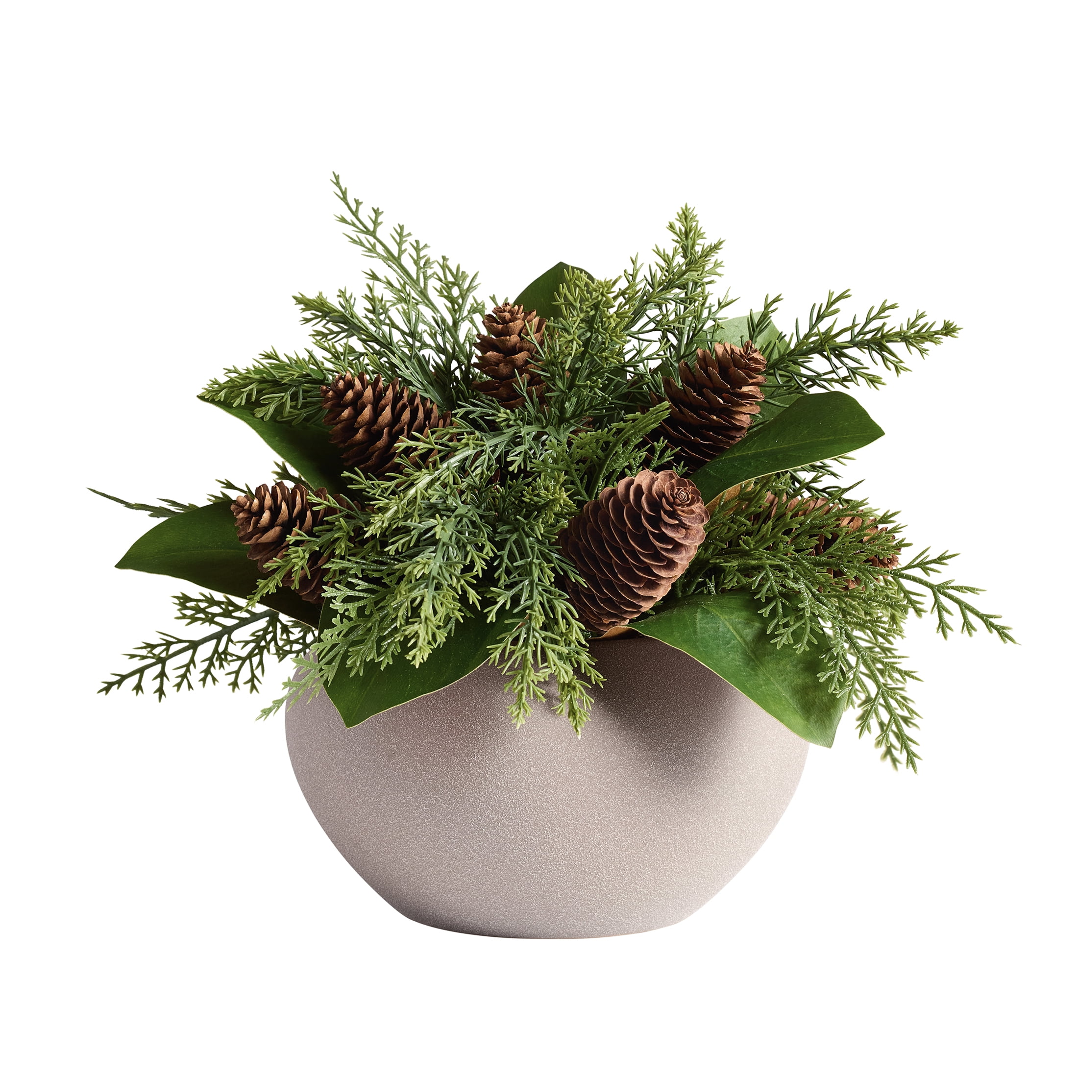 Better Homes & Gardens Faux Magnolia Leaves & Cypress Pinecone Arrangement in Ceramic Vase