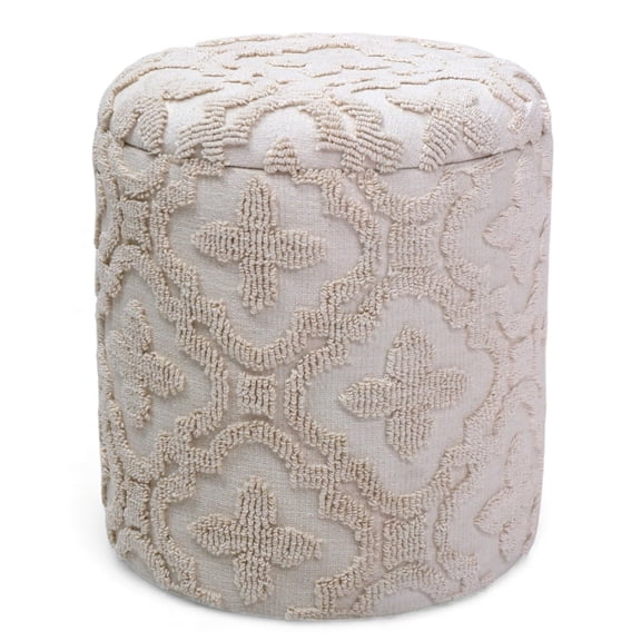 MAGNOLIA-ROUND STORAGE OTTOMAN-IVORY